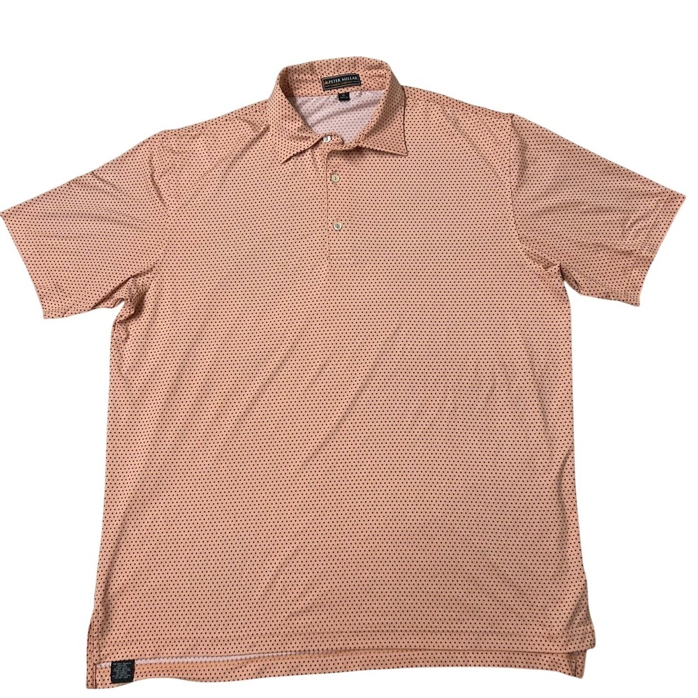 Peter Millar Summer Comfort Polo Shirt Mens XL Orange w/ Diamond Print AOP Golf